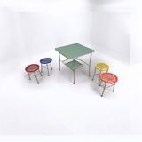 60s Kids Table with 4 Colourful Folding Chairs – Vintage Children Furniture Set