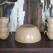 Service stoneware Village France salad bowl and its 8 cups, sangria service or