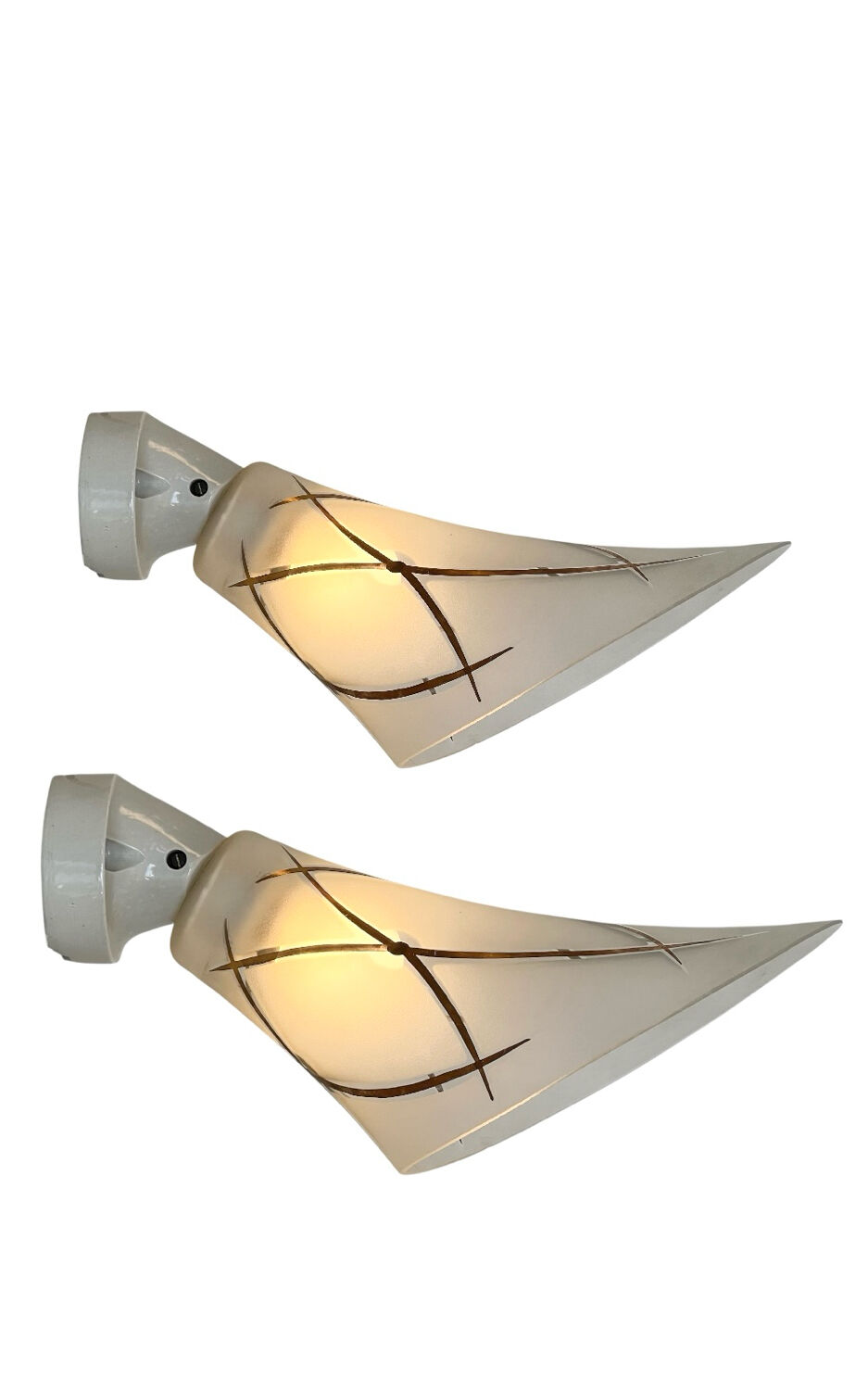 Pair of Art Deco opaline and porcelain wall lights