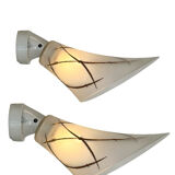 Pair of Art Deco opaline and porcelain wall lights