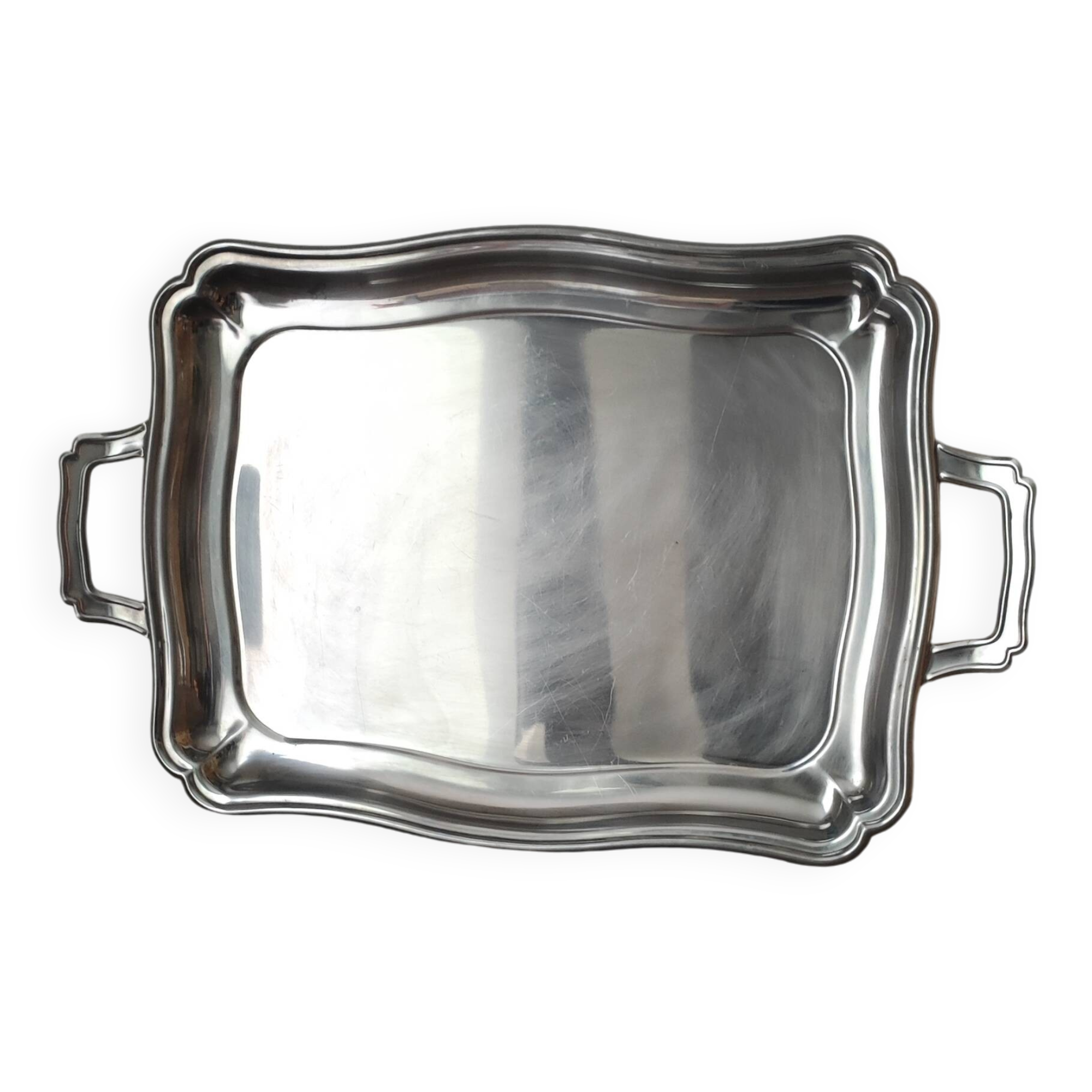 Beau plateau en inox (Jean Couzon ) mouluré avec anses