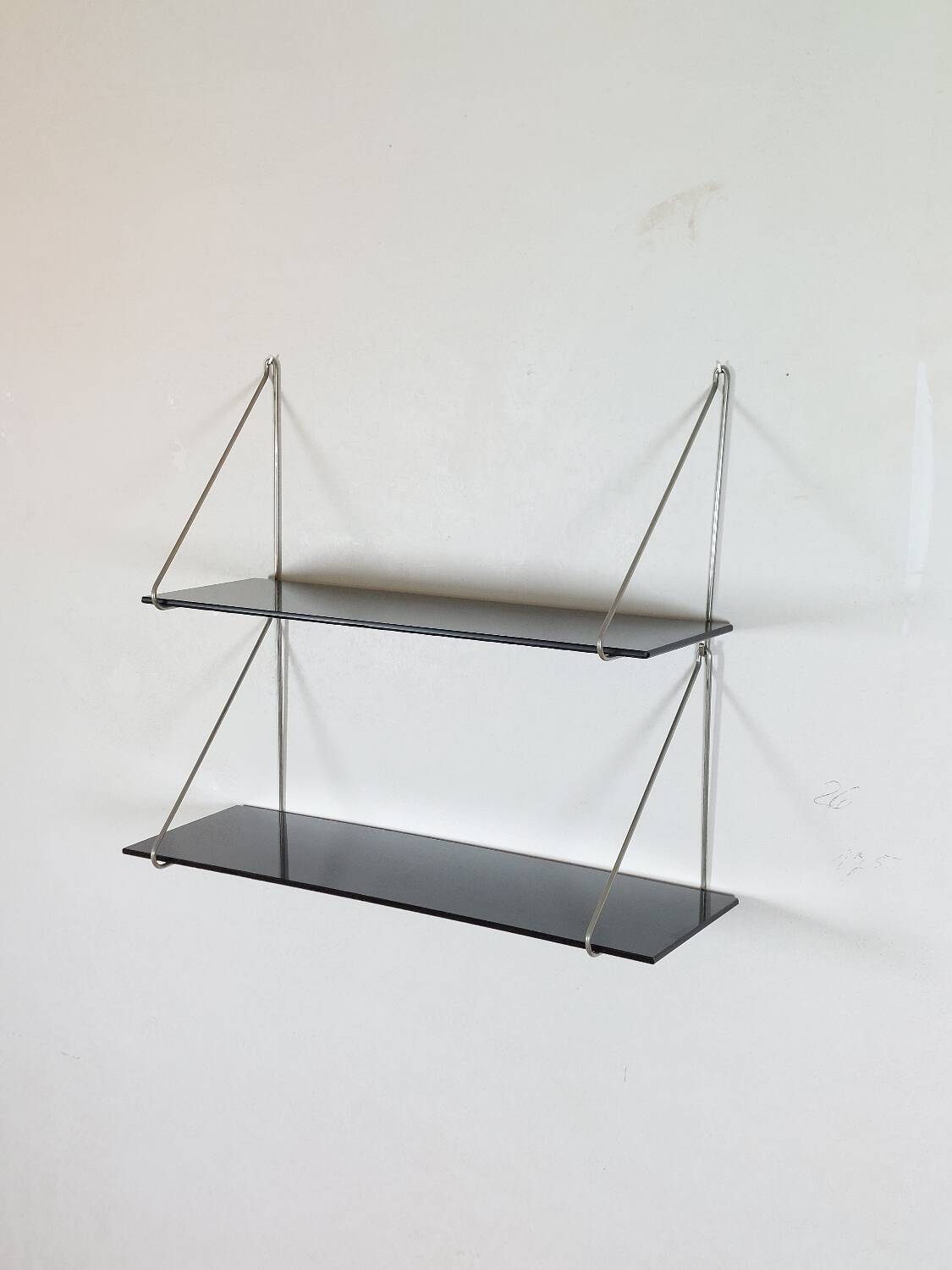 Vintage mid century loop shelf black glass metal