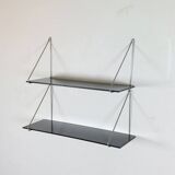 Vintage mid century loop shelf black glass metal