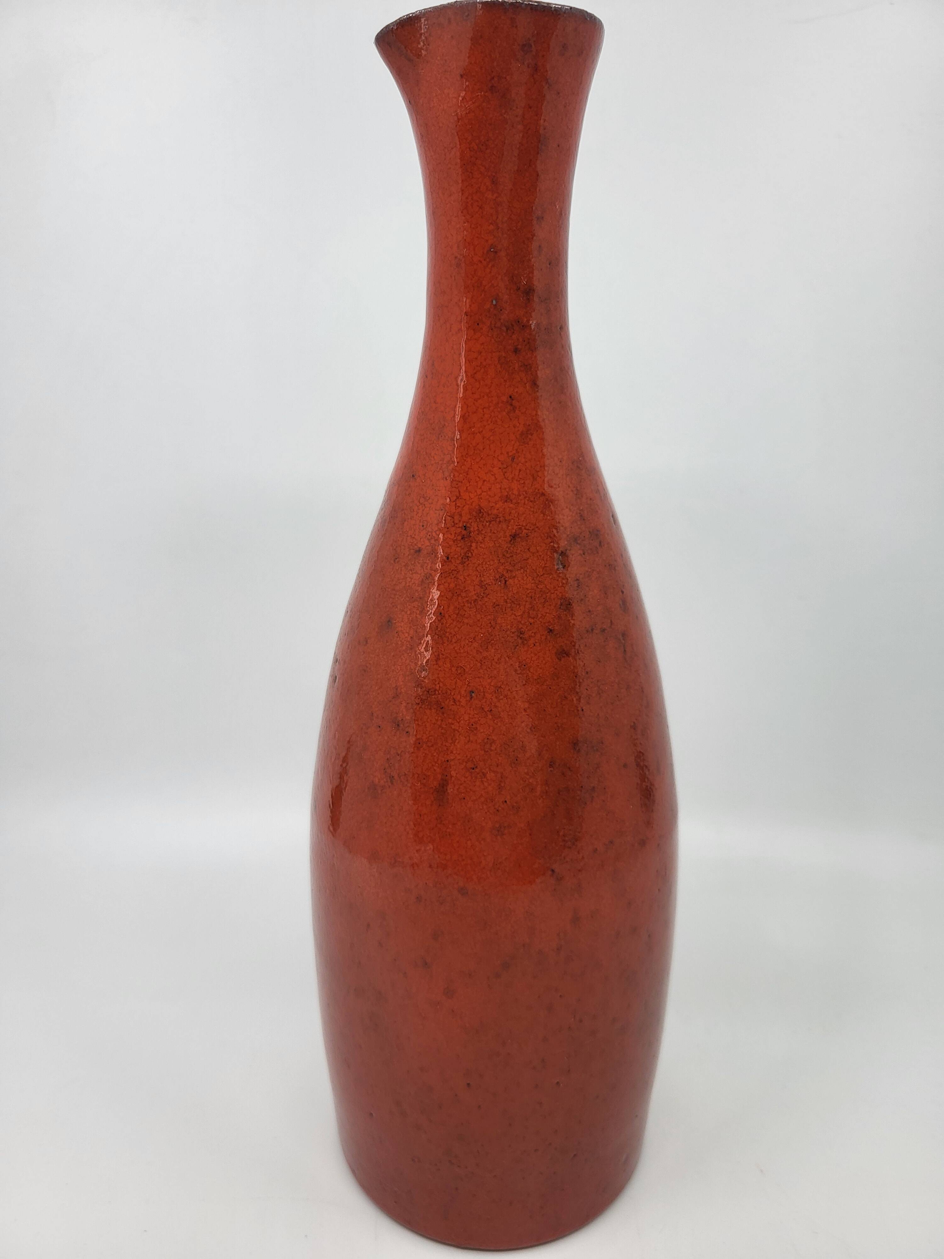 Robert Picault Vase in French Red Enamel Stoneware Vallauris Côte-d'Azur 1950