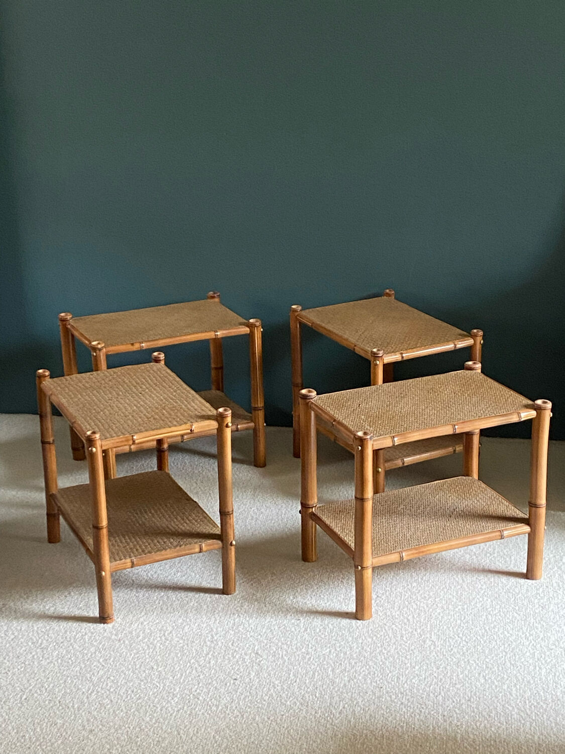 Set of four bedside tables bamboo and rattan 1970