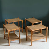 Set of four bedside tables bamboo and rattan 1970