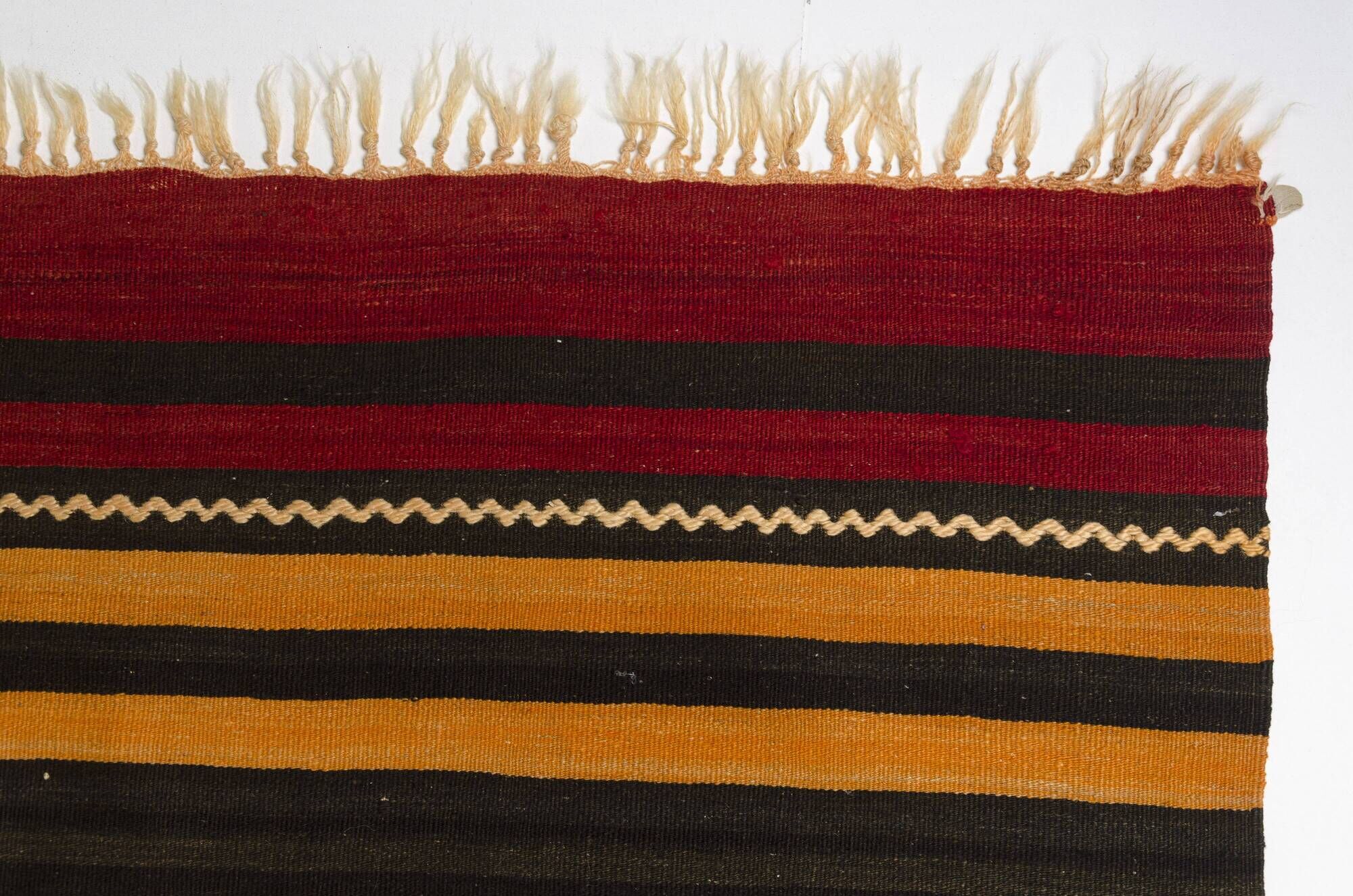 Large Vintage Striped Anatolian Hand-Woven Wool & Cotton Rugsku-135