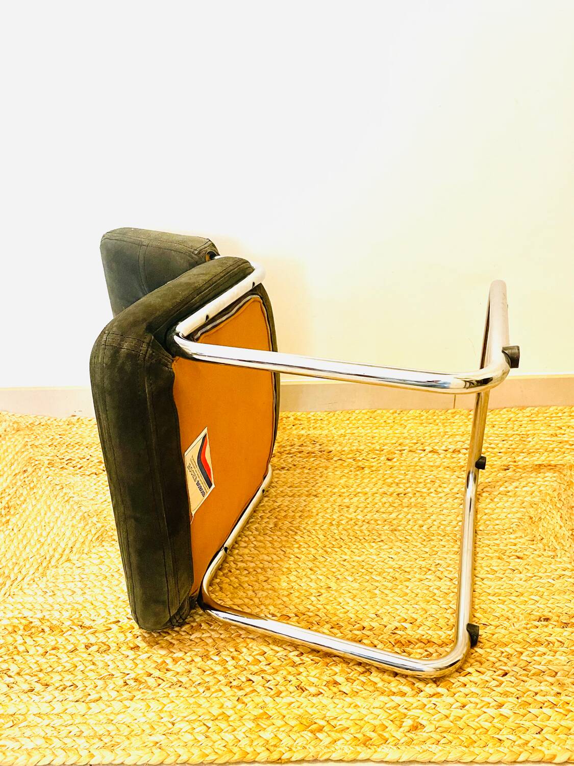 Vintage Roche Bobois chair in green suede Year 1970