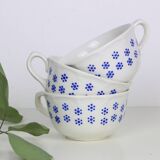 Set of 3 chocolate cups, beige and blue, Boch La Louvière, vintage