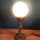 Bedside lamp globe glass opaline base bronze gilded patinated