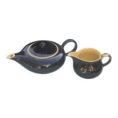 Teapot and milk jug We Two in vintage black and yellow ceramic