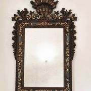 Grande Miroir Italien Sculpté, Bois Doré et Patiné, Style Baroque Rococo, A