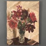Oil on canvas R. Voyer still life with flowers by 1957