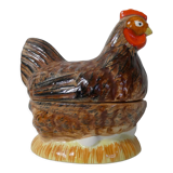 Terrine hen slip ceramic signed Caugant