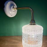 Vintage globe angled wall light in white and clear glass