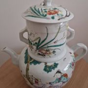 Antique Chinese enameled porcelain teapot with famille rose decoration
