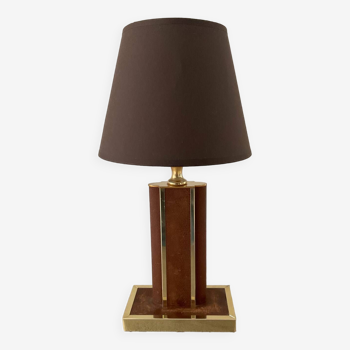 Lampe en cuir et laiton, années 70