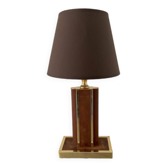 Lampe en cuir et laiton, années 70