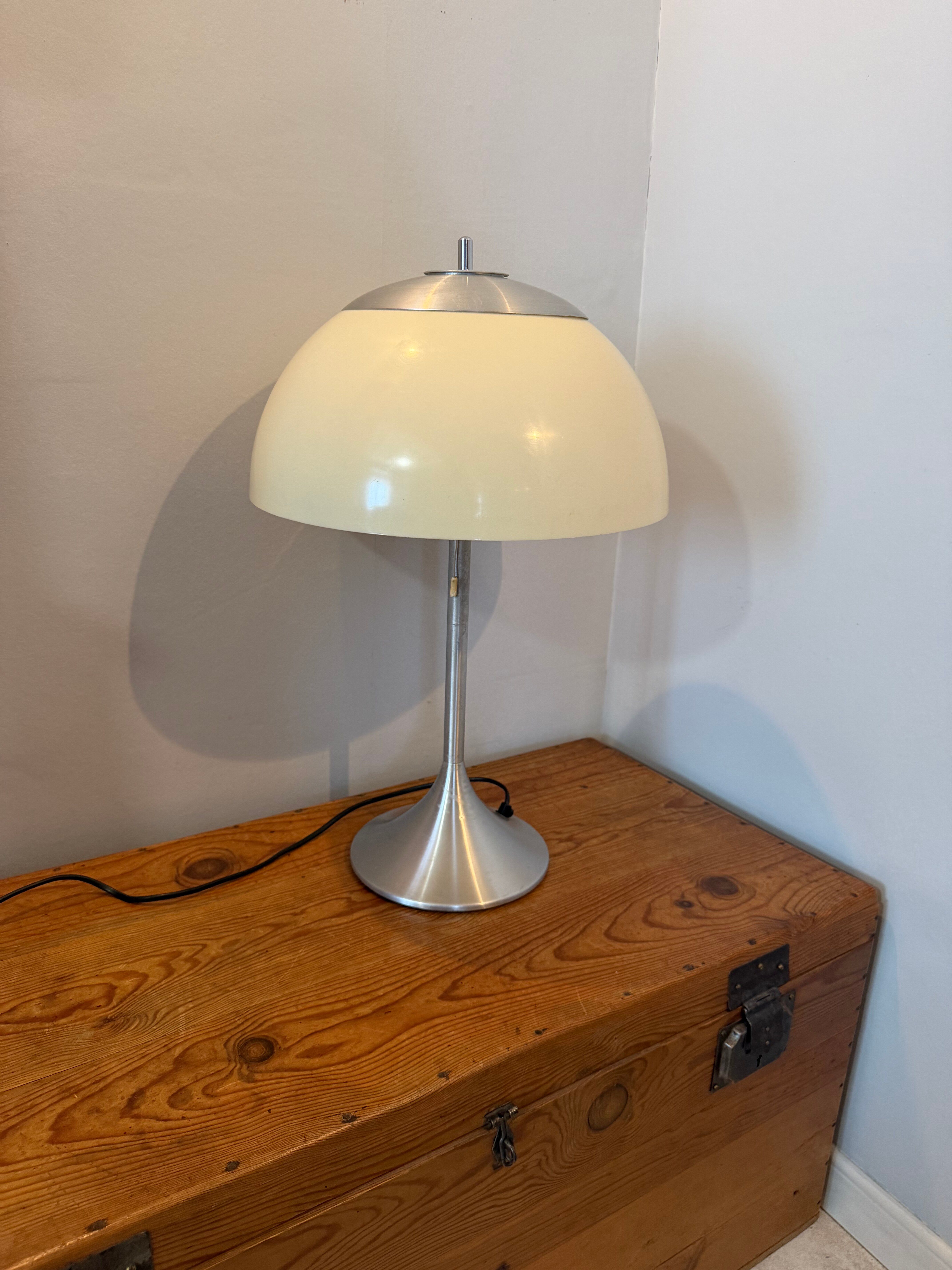Space age mid-century mushroom lamp in brushed aluminium.