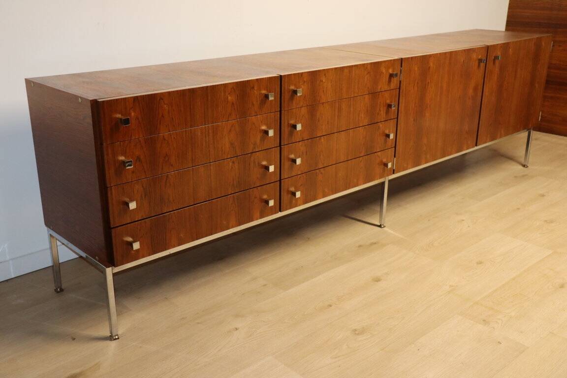 Vintage sideboard by Luigi Bartolini in rosewood and chrome metal, 1960