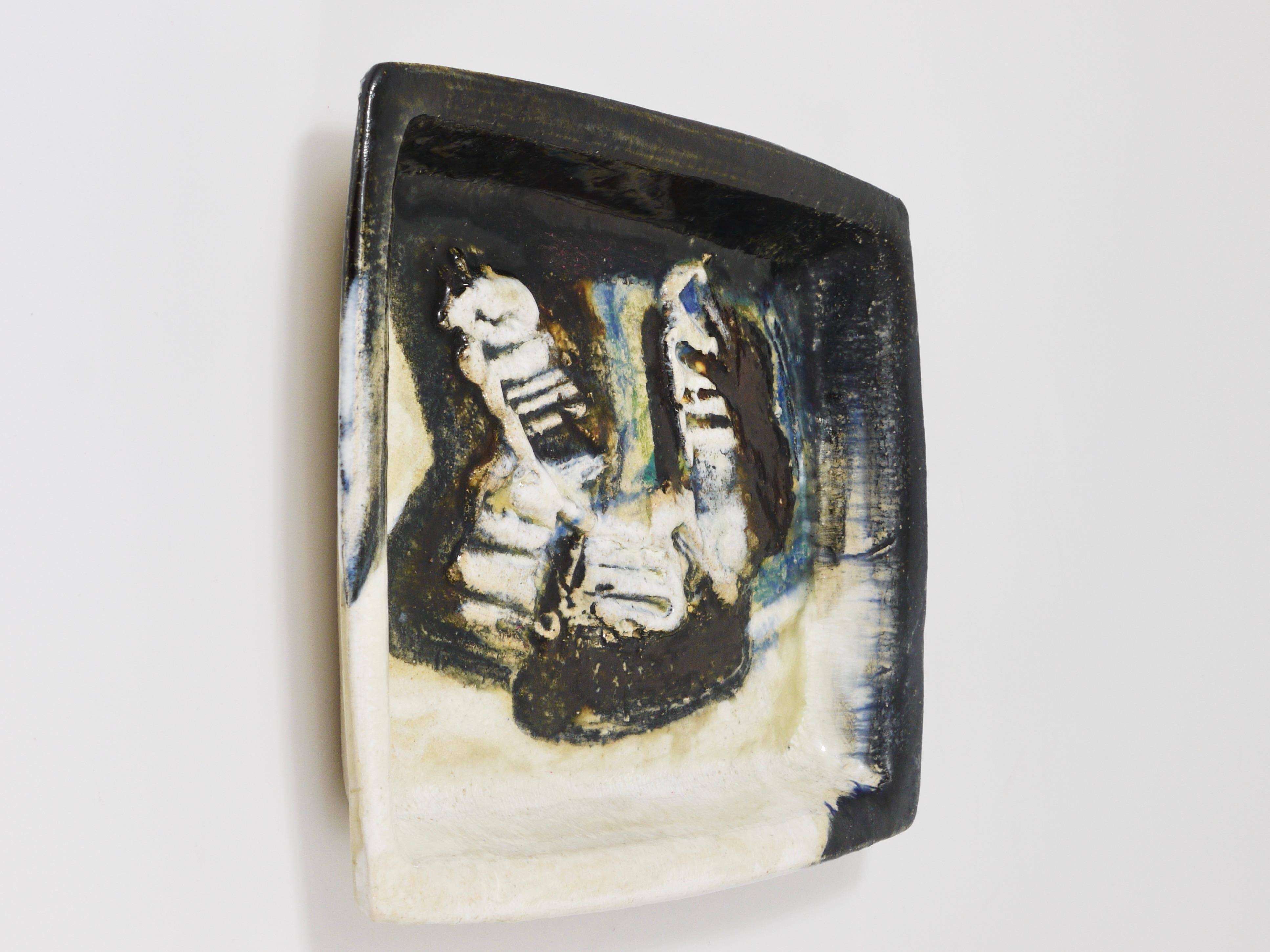 Two large abstract stoneware bowls/plates by Jeppe Hagedorn-Olsen, Denmark, 1970s.