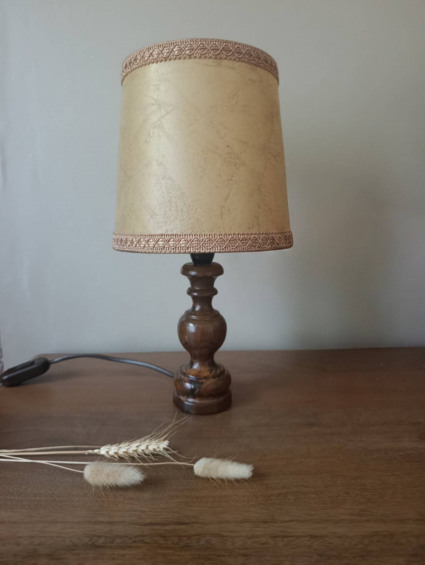 bedside lamp turned wooden base | lampshade for