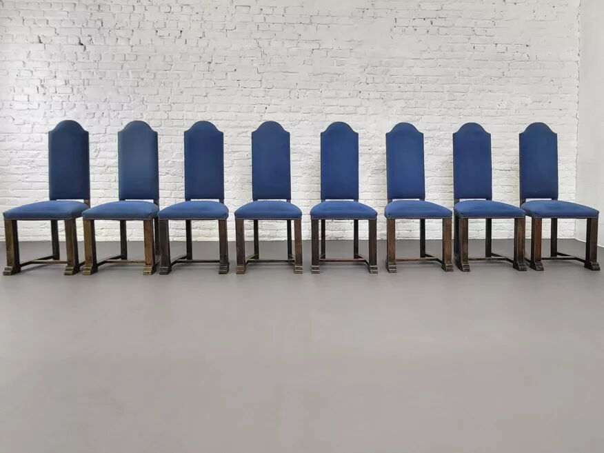 Set of 8 wooden and fabric chairs