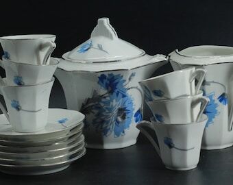 Vintage blue flower coffee service