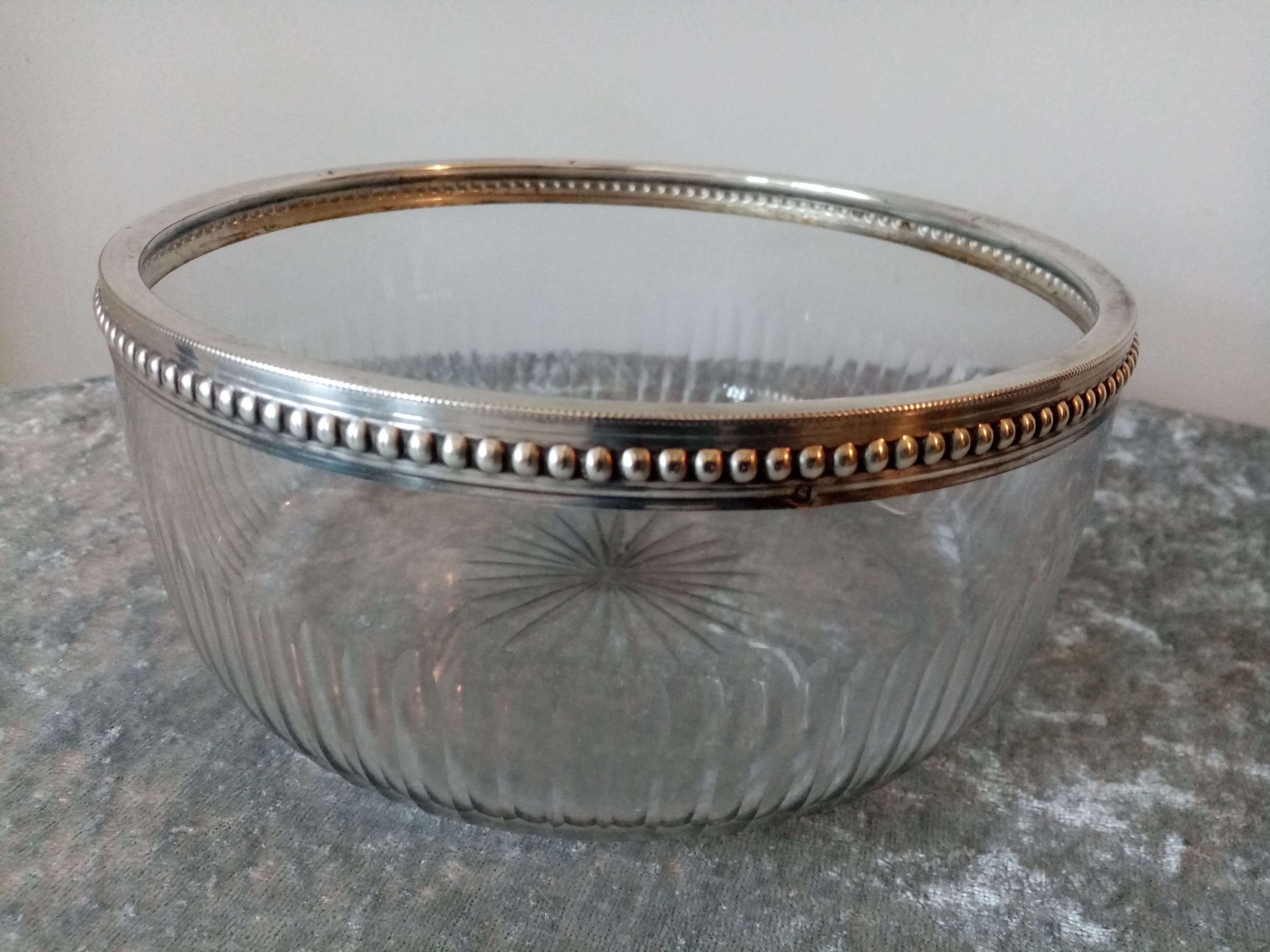Old crystal salad bowl cut and mount solid silver poincon minerva, baccarat