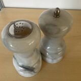 Vintage Carrara marble pepper mill and salt shaker set