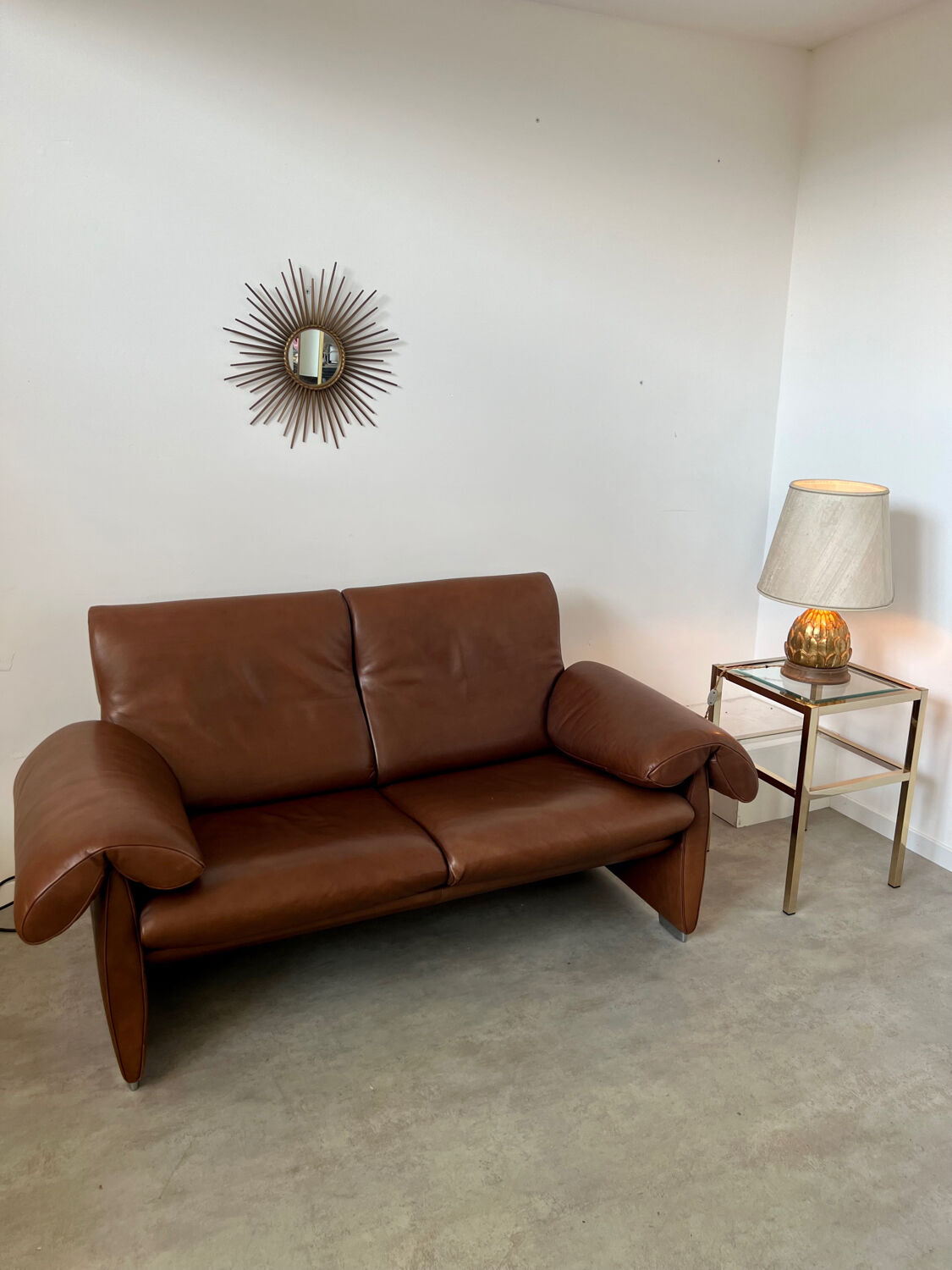 Vintage sofa 2 places leather camel design de sede ds-1023