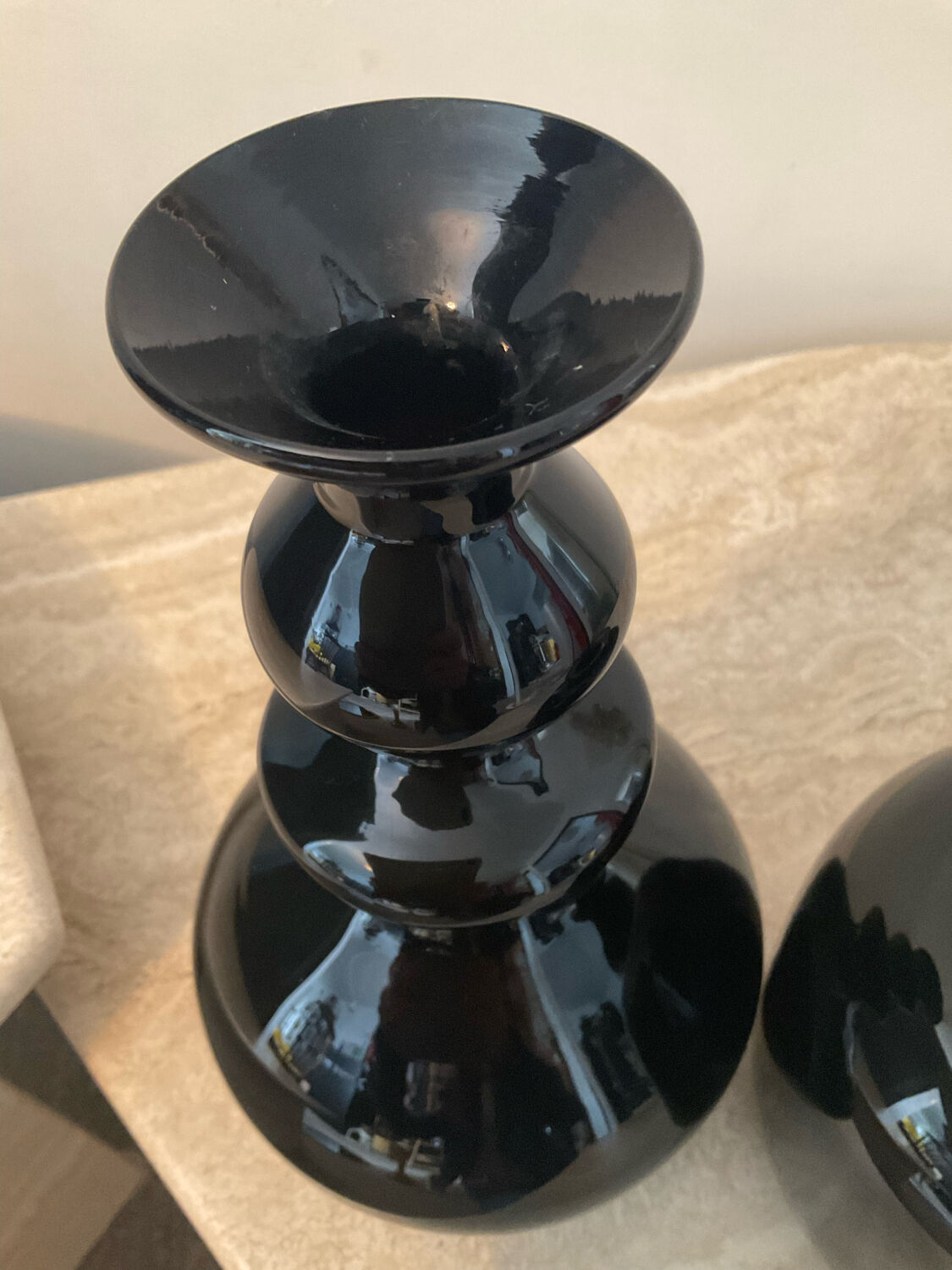 Duo of black opaline vases from the 60s and 70s