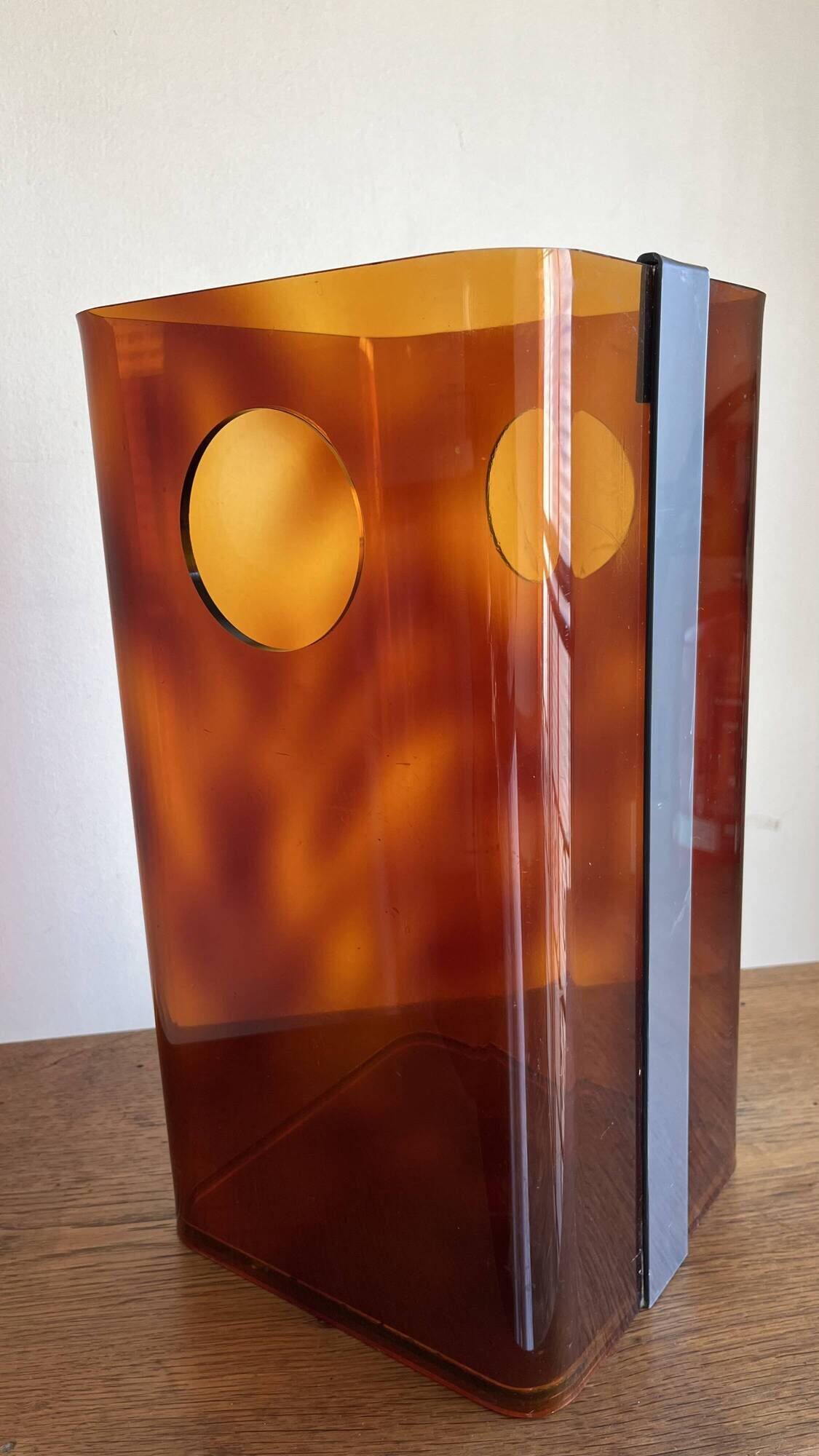 Miche Dumas paper bin in chrome tortoiseshell lucite 70 Roche and Bobois