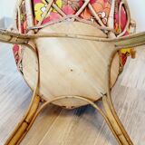 Knitting worker basket basket with rattan and fabric 70s