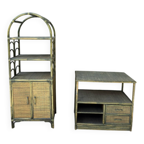 Ensemble de meuble vintage- bambou et rotin