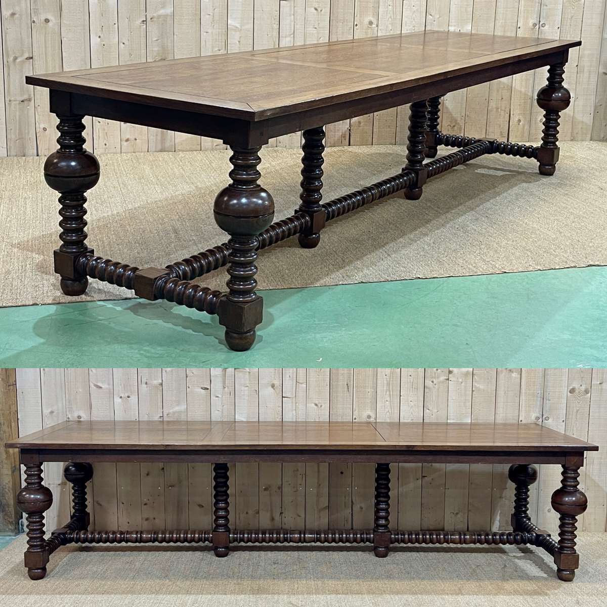 Oak monastery table with turned legs from the 1930s