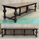 Oak monastery table with turned legs from the 1930s