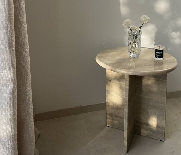 Table d’appoint en travertin table de chevet ronde travertin