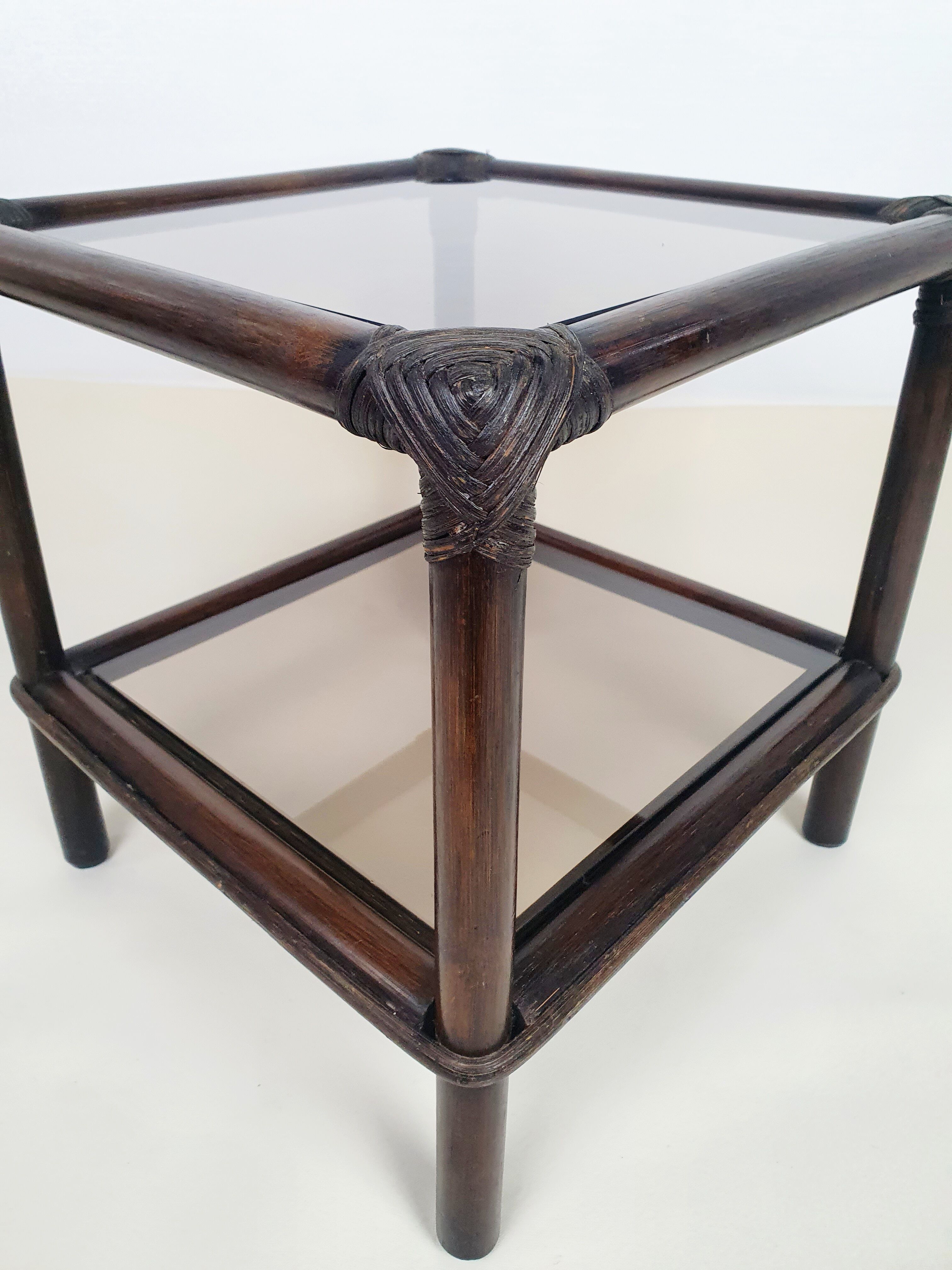 Rattan bedside and smoked glass