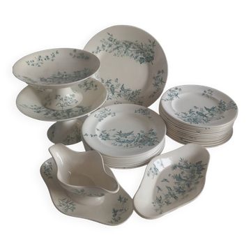 Antique 19th Century French Longwy Mignon Ironstone Dinner Service – Blue Green