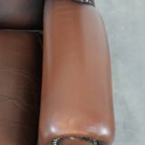 Brown smooth cow leather Chesterfield wingback armchair in English style
