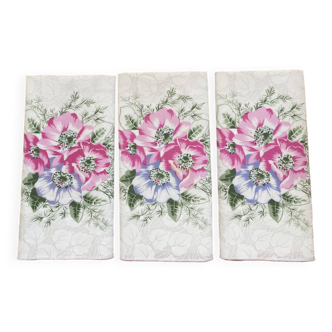 Lot de 3 serviettes de table vintage avec fleurs