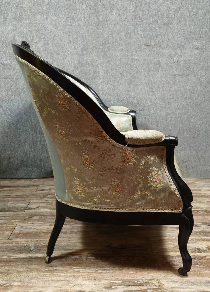 Napoleon III period bench in blackened wood circa 1850