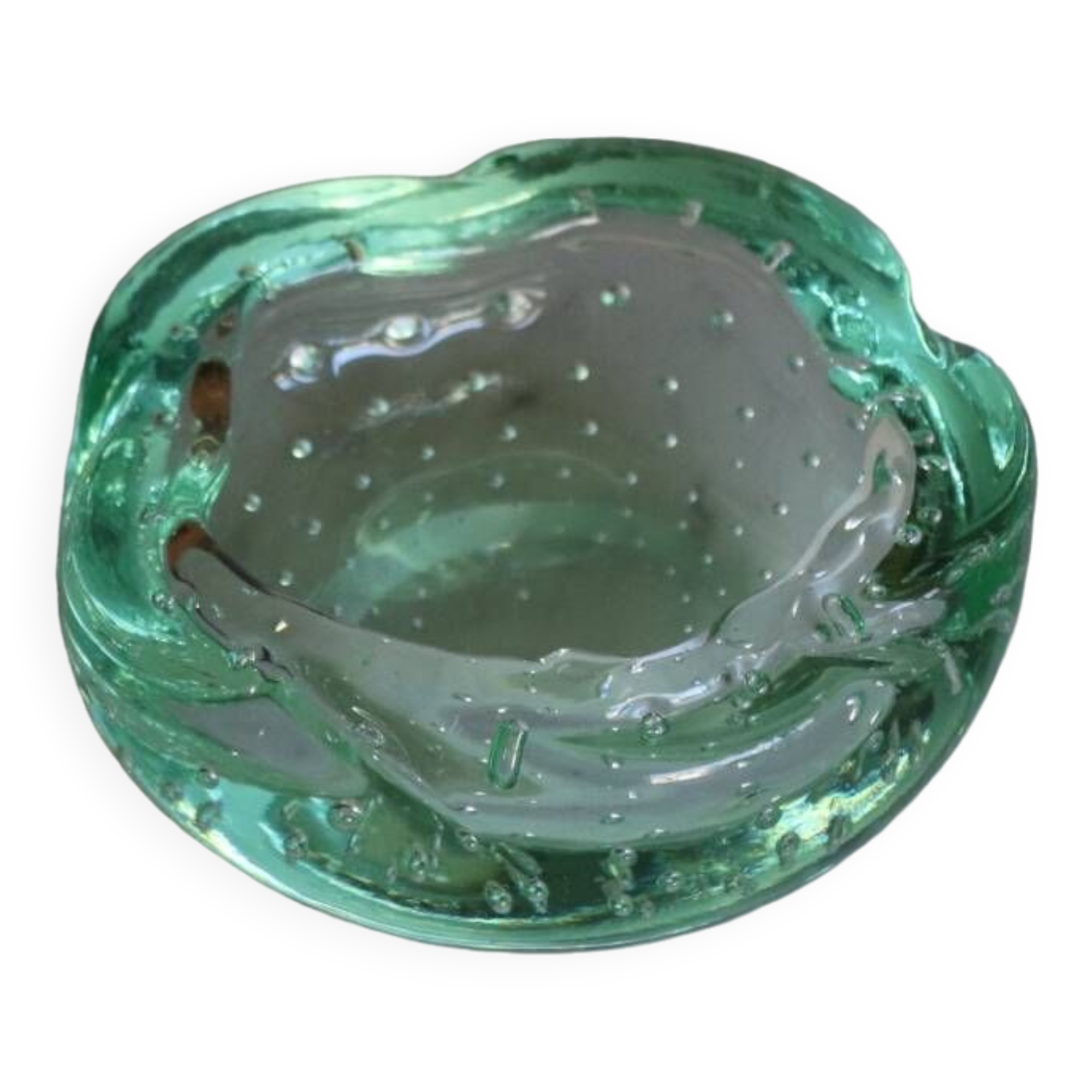 Daum green ashtray or empty pocket in bubbled glass