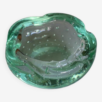 Daum green ashtray or pocket in bubbled glass