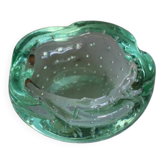 Daum green ashtray or pocket in bubbled glass