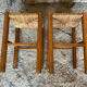 Pair of Antique Carved Wood Stools + Vintage Straw Seat #E029