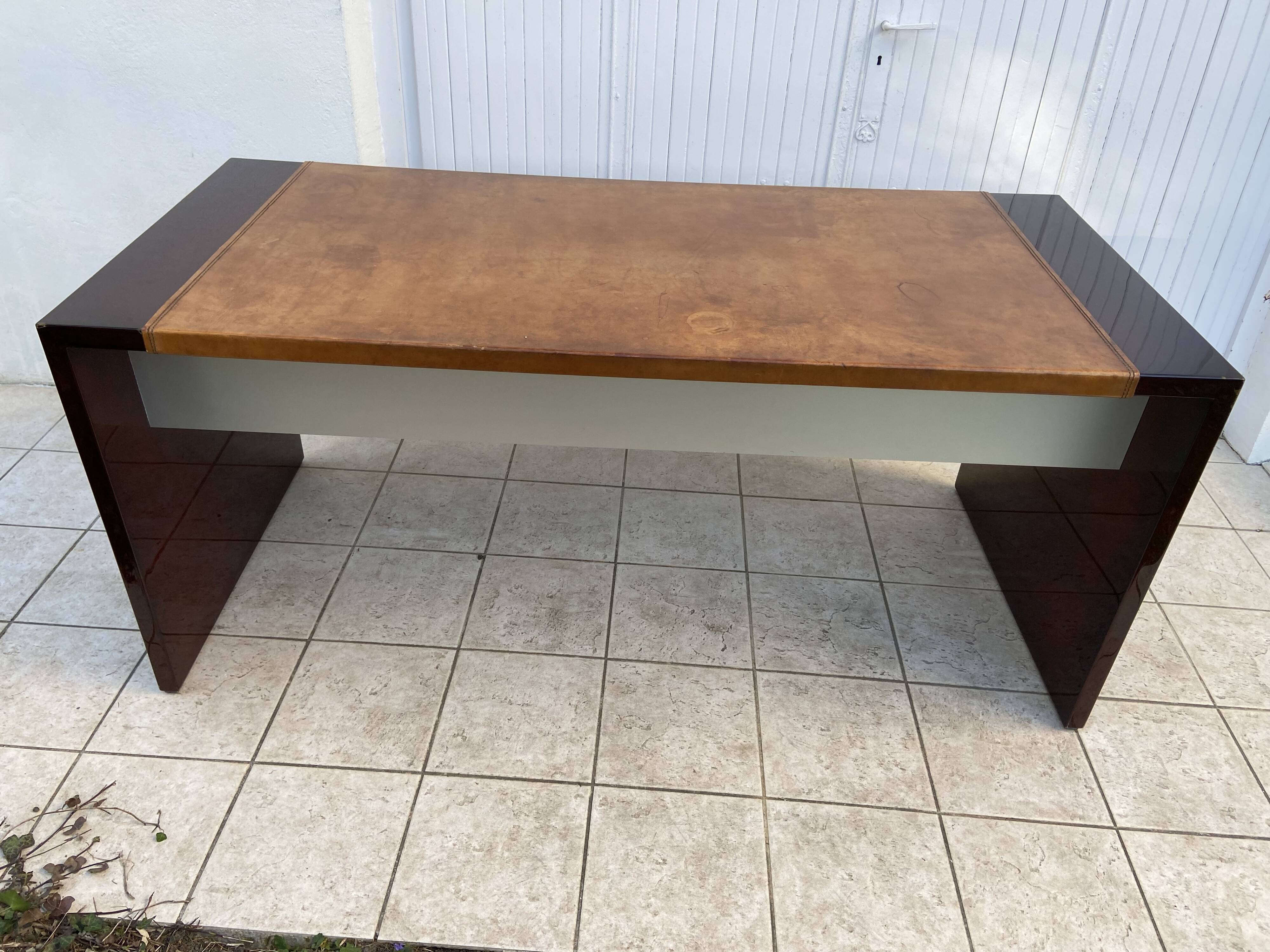 1970s lacquer and leather desk