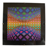Vintage serigraph by Victor Vasarely, framed and under glass, 27 x 27 cm.