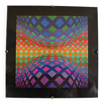 Vintage serigraph by Victor Vasarely, framed and under glass, 27 x 27 cm.